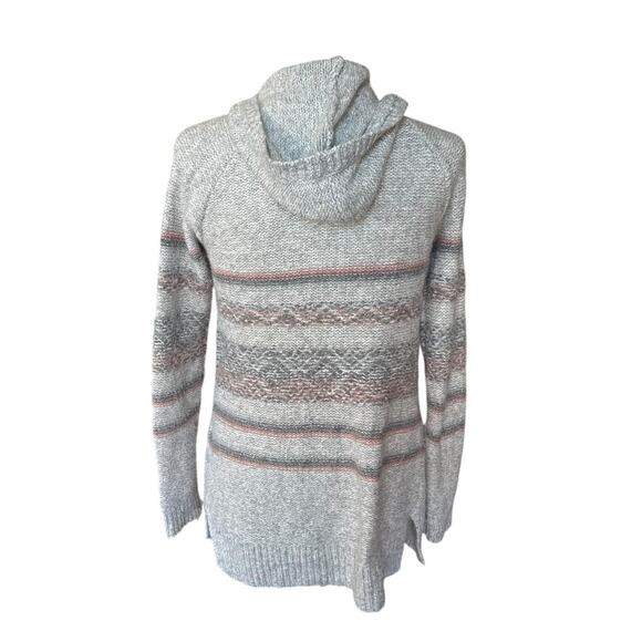 Abercrombie Kids Hooded Open Front Knit Cardigan Sweater Gray Stripe 13/14 - Picture 3 of 10